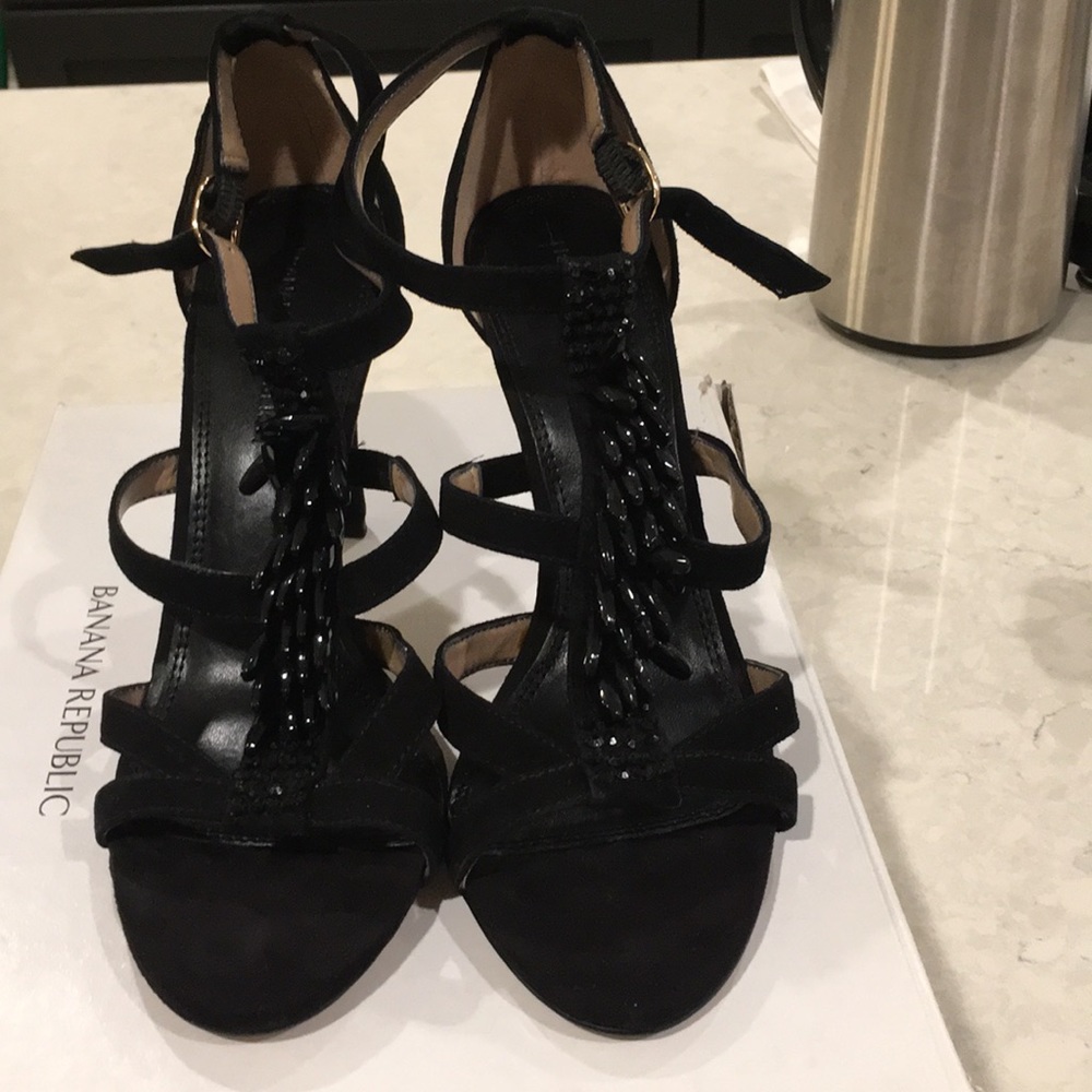 Black Suede Heel Sandals